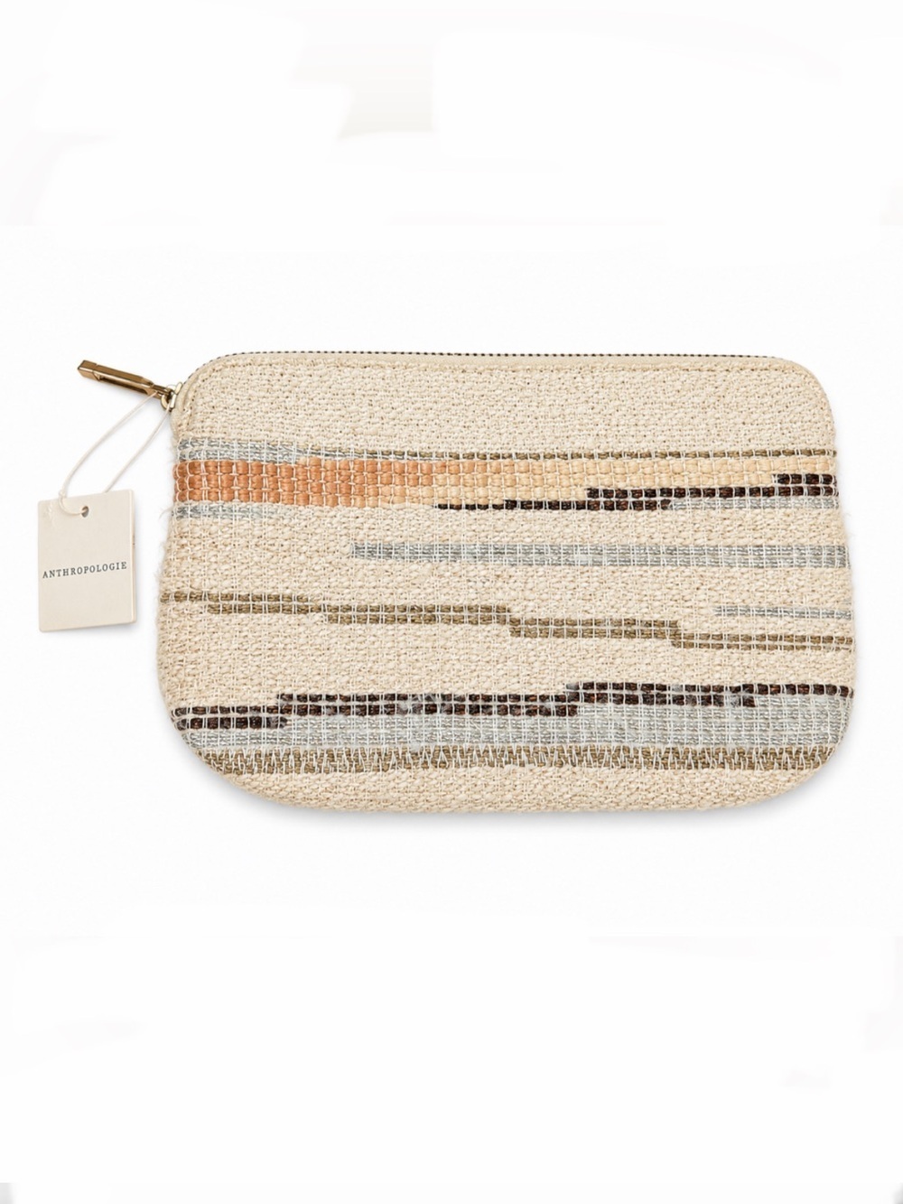 Anthropologie Woven Stripe Zip Pouch in Cream and Neutral Stripes